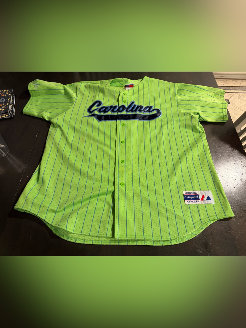 90s Majestic Neon Green UNC North Carolina Pinstripe College Baseball Jersey 2XL